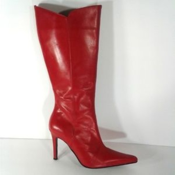 Bruno Valenti Shoes - Bruno Valenti Red Leather Stiletto Heel Tall Boots
